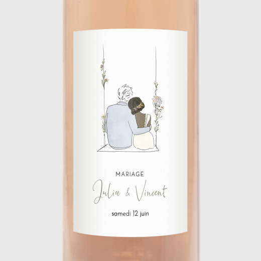 Étiquette de bouteille mariage Les mariés champêtres Blanc - Vue 1