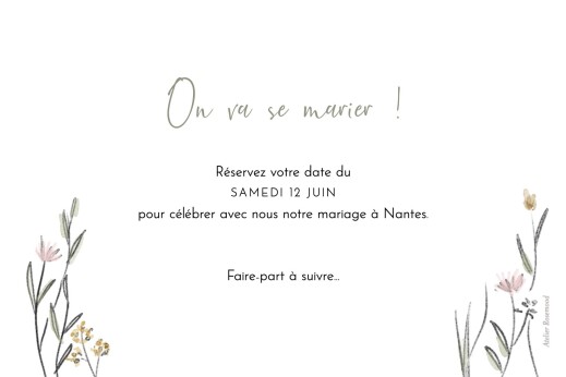 Save the Date Les mariés champêtres Blanc - Verso