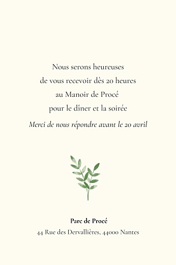 Carton d'invitation mariage Ritournelle (Portrait) Vert - Verso