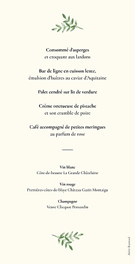 Menu de mariage Ritournelle vert - Verso Menu de mariage Ritournelle vert - Verso