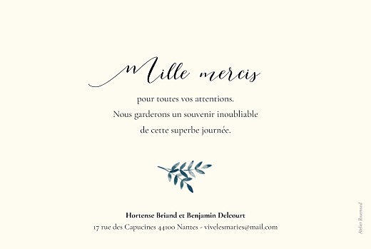 Carte de remerciement mariage Ritournelle Bleu - Verso