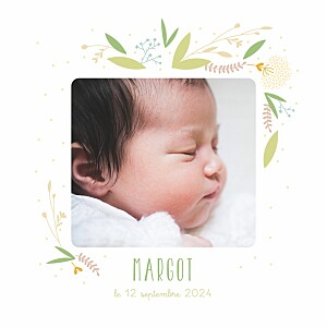 Faire-part de naissance vert élégant feuillage multicolore vert Faire-part de naissance vert élégant feuillage multicolore vert