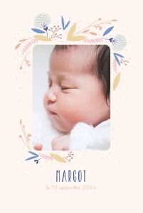 Faire-part de naissance Élégant feuillage multicolore (portrait) rose