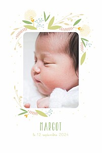 Faire-part de naissance vert élégant feuillage multicolore (portrait) vert Faire-part de naissance vert élégant feuillage multicolore (portrait) vert