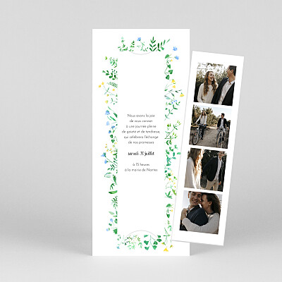 Faire-part de mariage photos cadre fleuri (marque page) blanc Faire-part de mariage photos cadre fleuri (marque page) blanc