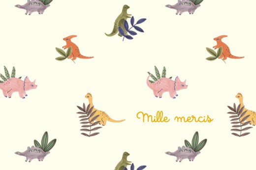 Carte de remerciement Mon petit dinosaure beige - Recto