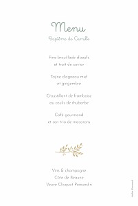 Menu de baptême original liberty feuillage vert Menu de baptême original liberty feuillage vert