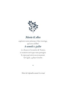 Faire-part de mariage bleu signature végétale (portrait) bleu Faire-part de mariage bleu signature végétale (portrait) bleu