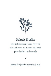 Carton d'invitation mariage signature végétale (portrait) bleu Carton d'invitation mariage signature végétale (portrait) bleu