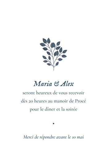 Carton d'invitation mariage Signature végétale (Portrait) Bleu - Recto