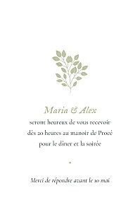 Carton d'invitation mariage orange signature végétale (portrait) vert Carton d'invitation mariage orange signature végétale (portrait) vert