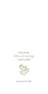 Menu de mariage signature végétale vert Menu de mariage signature végétale vert