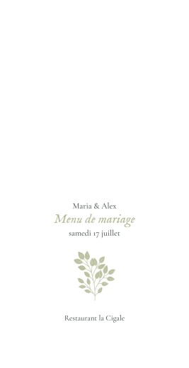 Menu de mariage Signature végétale vert
