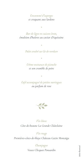 Menu de mariage Signature végétale Vert - Verso