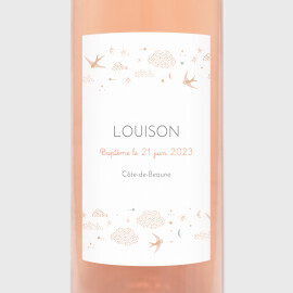 Étiquette de bouteille baptême Nuage de lait Rose