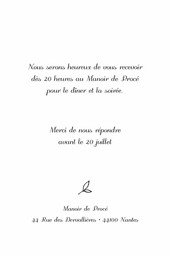 Carton d'invitation mariage Dryade (portrait) Bleu - Verso