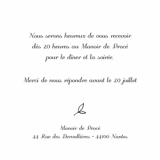 Carton d'invitation mariage Dryade Kraft - Verso