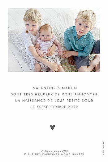 Faire-part de naissance Élégant cœur portrait (dorure) Blanc - Verso