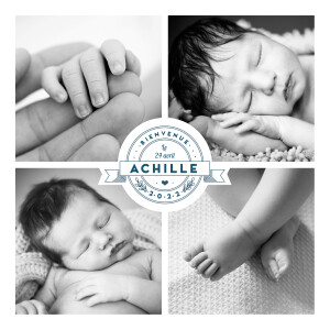 Faire-part de naissance Logo 4 photos bleu Faire-part de naissance Logo 4 photos bleu
