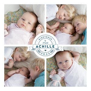 Faire-part de naissance Logo 6 photos bleu Faire-part de naissance Logo 6 photos bleu