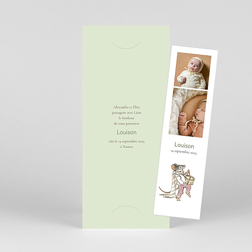 Faire-part de naissance Ernest et Célestine I (marque page) Vert - Vue 1 Faire-part de naissance Ernest et Célestine I (marque page) Vert - Vue 1
