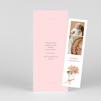 Faire-part de naissance rose ernest et célestine i (marque page) rose Faire-part de naissance rose ernest et célestine i (marque page) rose
