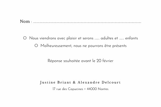 Carton réponse mariage Ronde aquarellée Blanc - Verso
