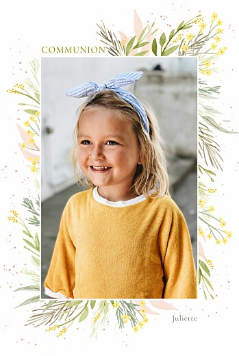 Faire-part de communion Gaieté (portrait) blanc - Recto Faire-part de communion Gaieté (portrait) blanc - Recto