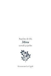 Menu de baptême bleu signature végétale bleu Menu de baptême bleu signature végétale bleu