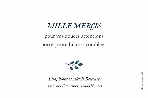 Carte de remerciement Signature végétale bleu - Verso Carte de remerciement Signature végétale bleu - Verso