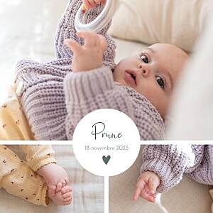 Faire-part de naissance photos cœur médaillon vert Faire-part de naissance photos cœur médaillon vert