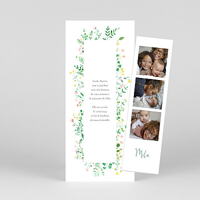 Faire-part de naissance marque-page cadre fleuri (marque-page) rose Faire-part de naissance marque-page cadre fleuri (marque-page) rose