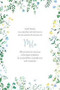 Faire-part de naissance bleu cadre fleuri (portrait) bleu Faire-part de naissance bleu cadre fleuri (portrait) bleu