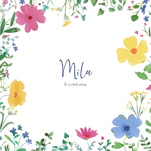 Faire-part de naissance avec photo cadre fleuri multicolore Faire-part de naissance avec photo cadre fleuri multicolore