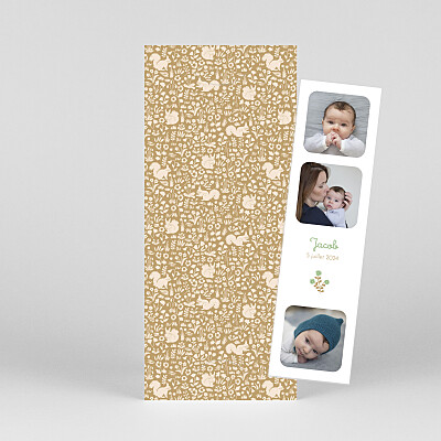 Faire-part de naissance beige liberty écureuil (marque page) ocre Faire-part de naissance beige liberty écureuil (marque page) ocre