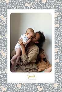 Faire-part de naissance avec photo liberty écureuil (portrait) bleu Faire-part de naissance avec photo liberty écureuil (portrait) bleu