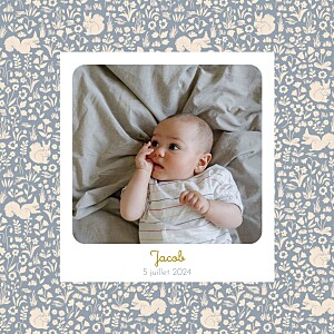 Faire-part de naissance photos liberty écureuil (4 pages) bleu Faire-part de naissance photos liberty écureuil (4 pages) bleu