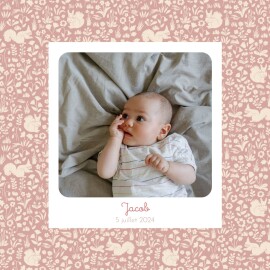 Faire-part de naissance Liberty écureuil (4 pages) rose