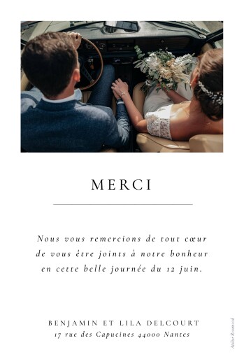 Carte de remerciement mariage Précieux moments (4 photos) Blanc - Verso