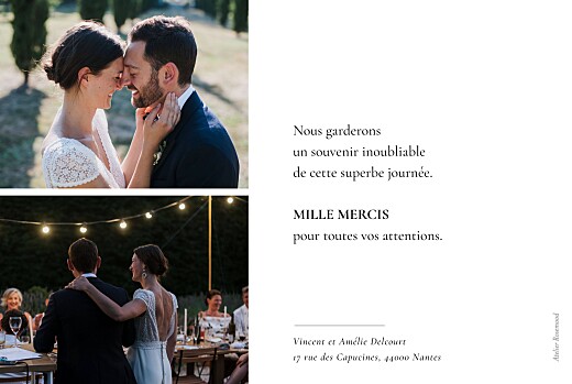 Carte de remerciement mariage Simplement (8 photos) Blanc - Verso