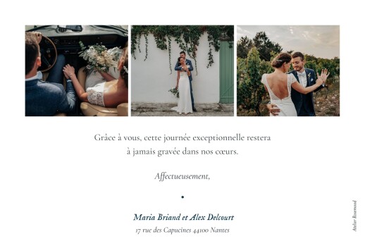 Carte de remerciement mariage Signature végétale (4 photos) Bleu - Verso