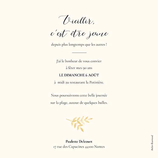 Carte d'invitation anniversaire adulte Ritournelle Jaune - Verso