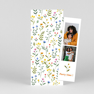Carte d'invitation anniversaire adulte original fleurs sauvages (marque-page) blanc Carte d'invitation anniversaire adulte original fleurs sauvages (marque-page) blanc