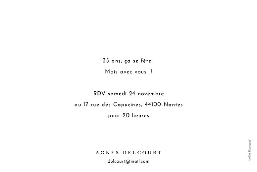 Carte d'invitation anniversaire adulte Étiquette illustrée blanc - Verso Carte d'invitation anniversaire adulte Étiquette illustrée blanc - Verso