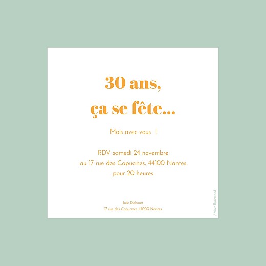 Carte d'invitation anniversaire adulte Petit polaroïd Vert - Verso
