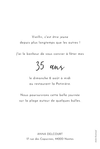 Carte d'invitation anniversaire adulte Candeur blanc - Verso