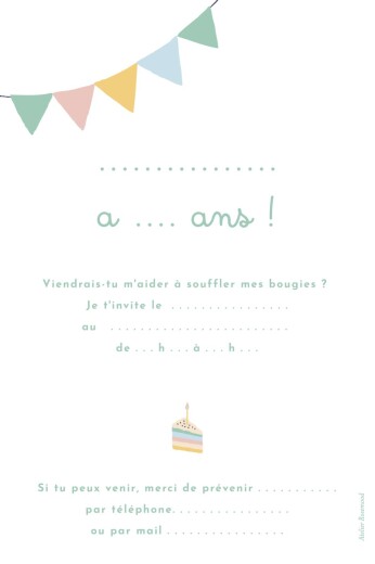 Carte d'anniversaire Cotillons Pastel - Verso