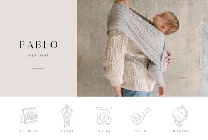 Faire-part de naissance Pictos graphiques (paysage) rose Faire-part de naissance Pictos graphiques (paysage) rose