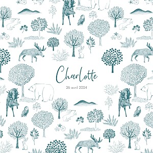 Faire-part de naissance animaux bois joli (4 pages) bleu Faire-part de naissance animaux bois joli (4 pages) bleu