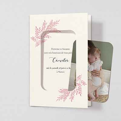 Faire-part de naissance rose ritournelle (cadre) rose Faire-part de naissance rose ritournelle (cadre) rose